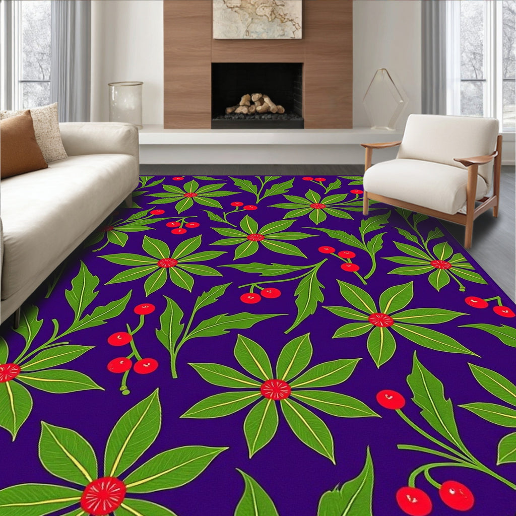 Vibrant Purple Green Floral Berry Rug