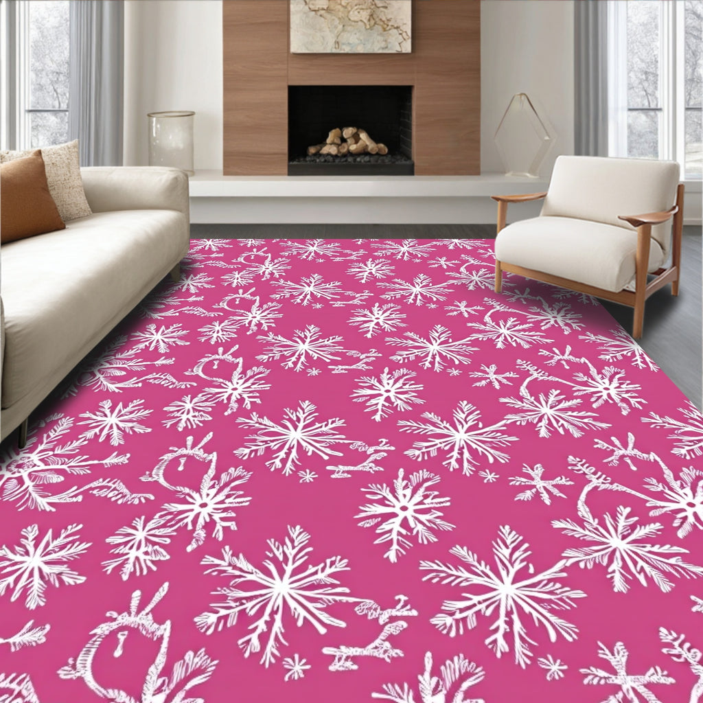 Whimsical White Snowflake Cascade Rug