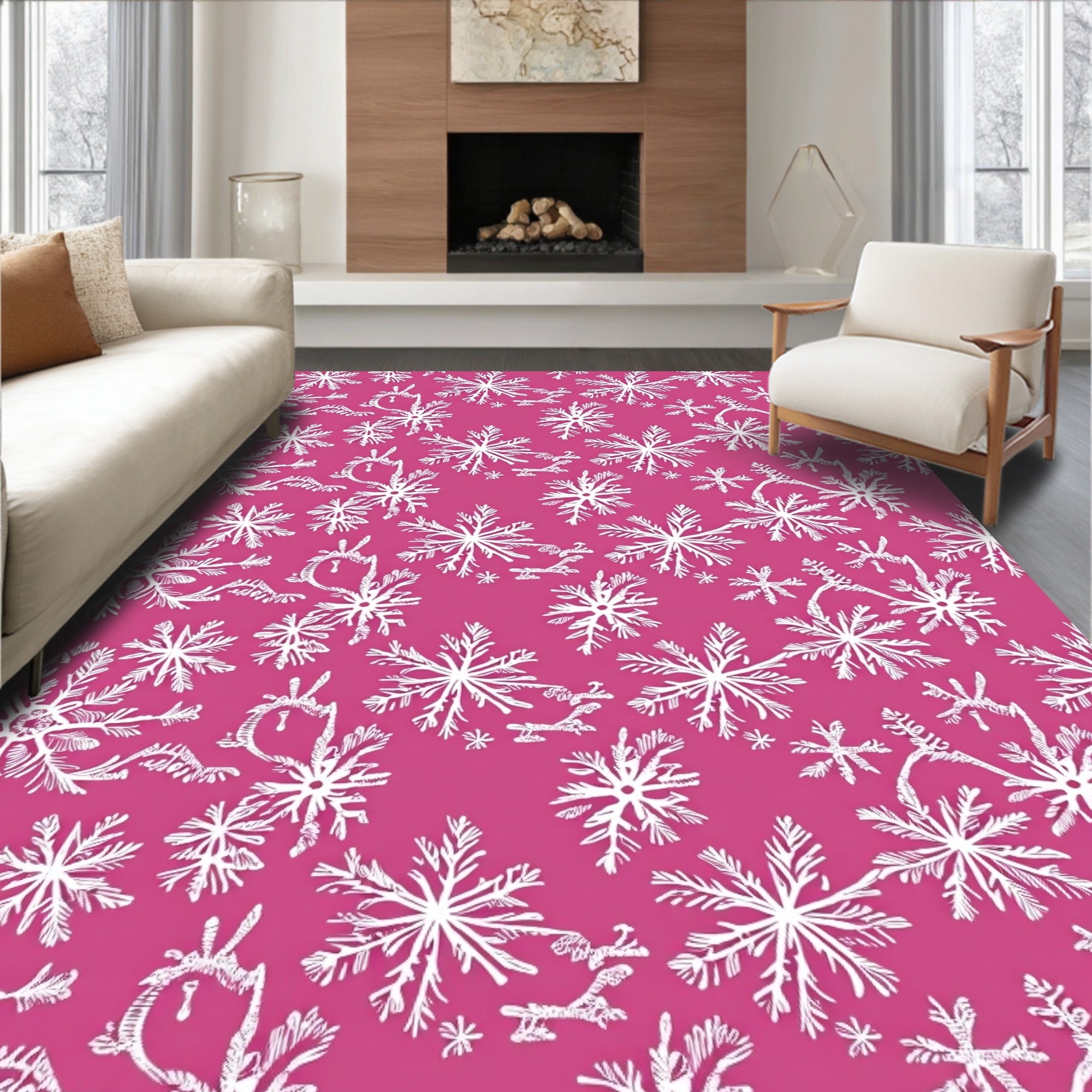 Whimsical White Snowflake Cascade Rug