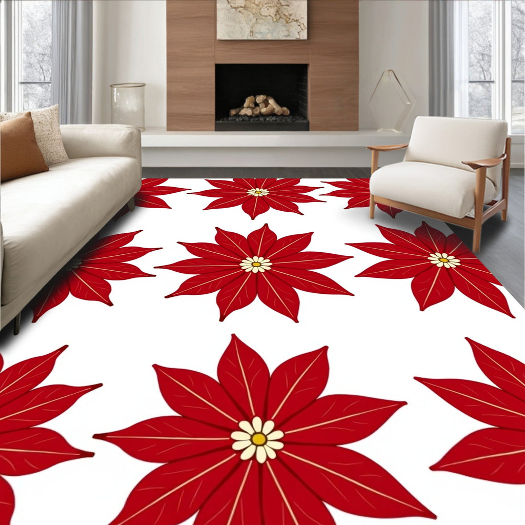 Crimson Poinsettia Blooms Repeating Rug