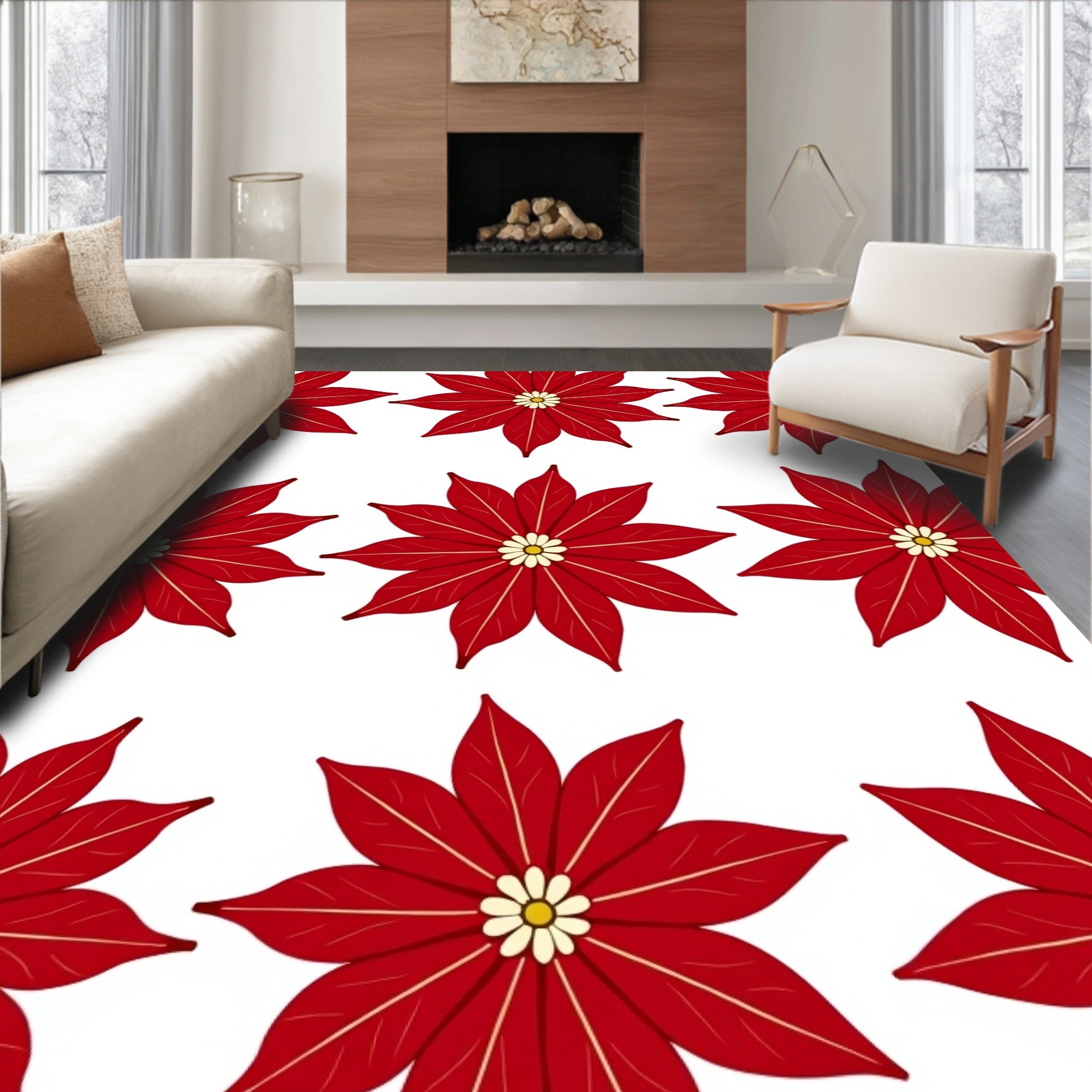 Crimson Poinsettia Blooms Repeating Rug