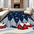 Winter Snow Houses Snowflake Scene Rug