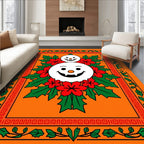 Whimsical Snowman Floral Holly Border Rug