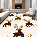 Brown Golden Reindeer Repeating Illustration Rug