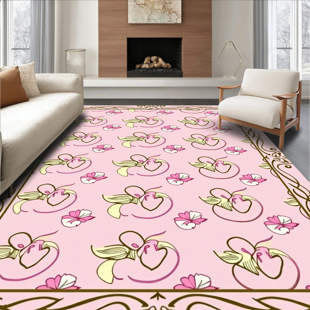 Soft Pink Floral Heart Swirl Rug