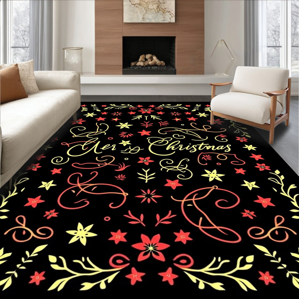 Festive Red Yellow Floral Borders Rug