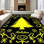 Yellow Christmas Tree Folk Art Rug