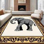 Bold Gray Elephant Ornate Border Rug