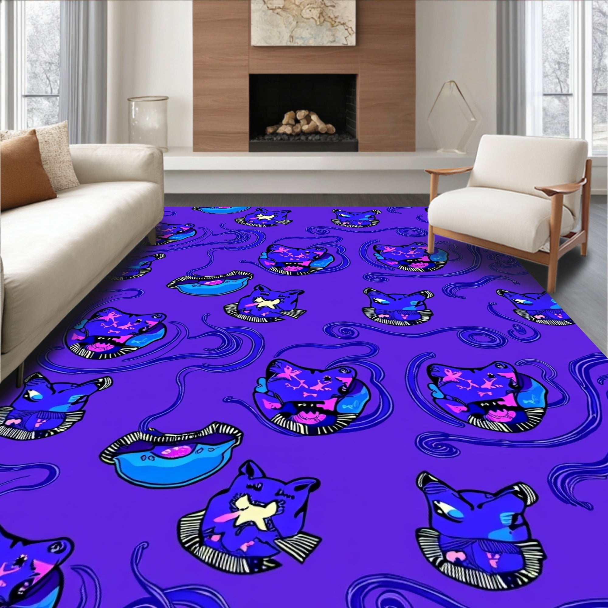 Vivid Blue Cosmic Cat Swirl Rug