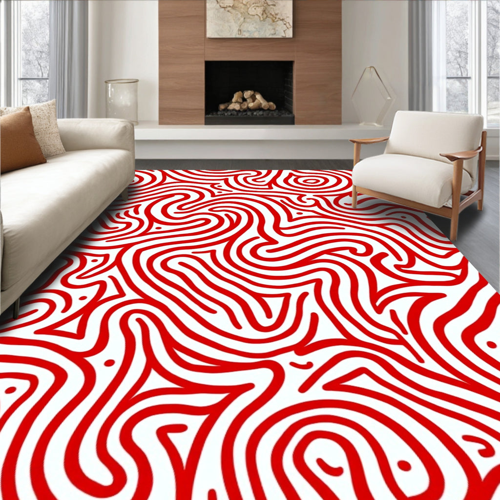 Vibrant Red Abstract Swirl Rug