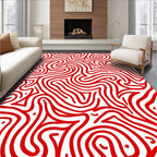 Vibrant Red Abstract Swirl Rug