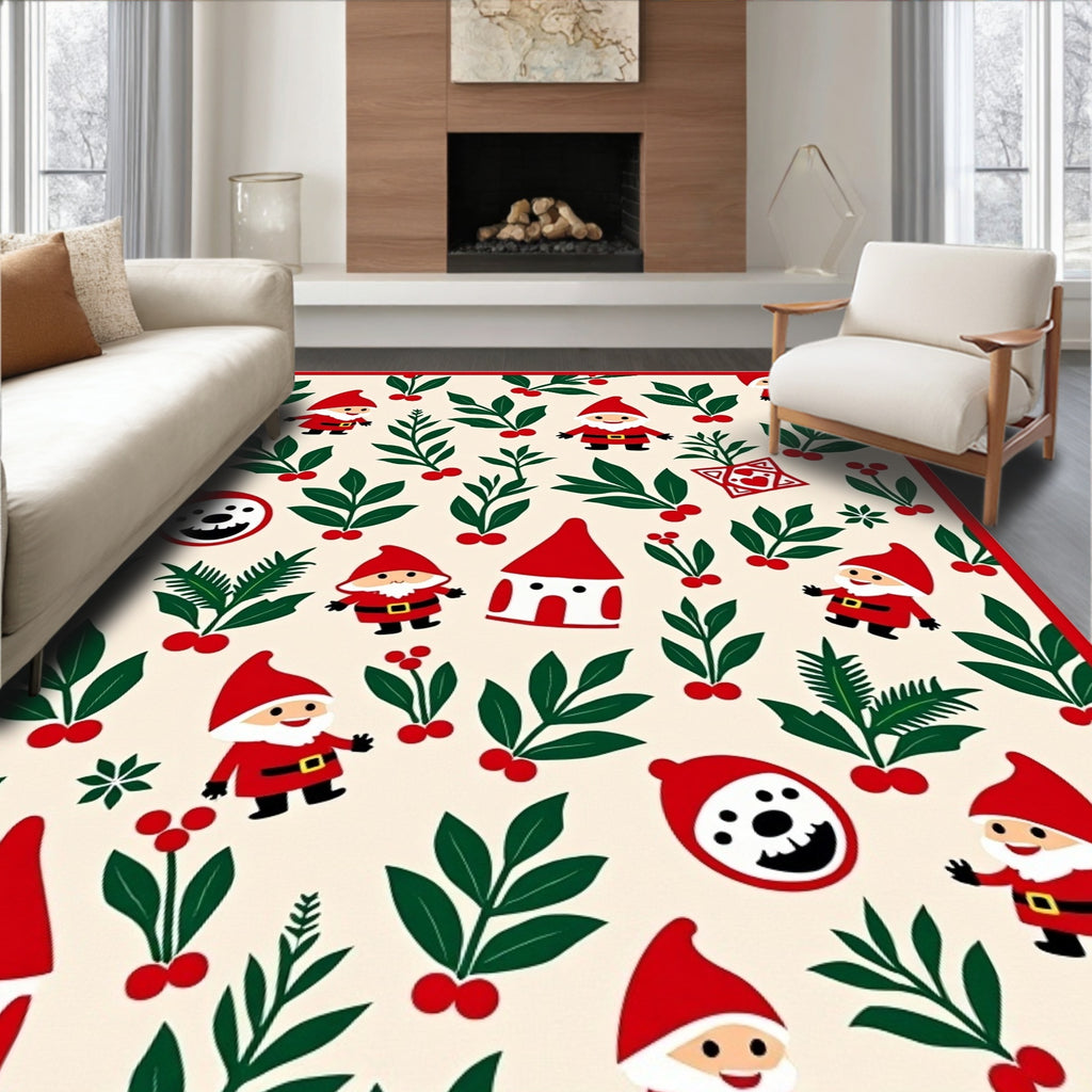 Whimsical Red Gnome Berry Garland Rug