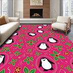 Pink Penguin Floral Whimsical Garden Rug