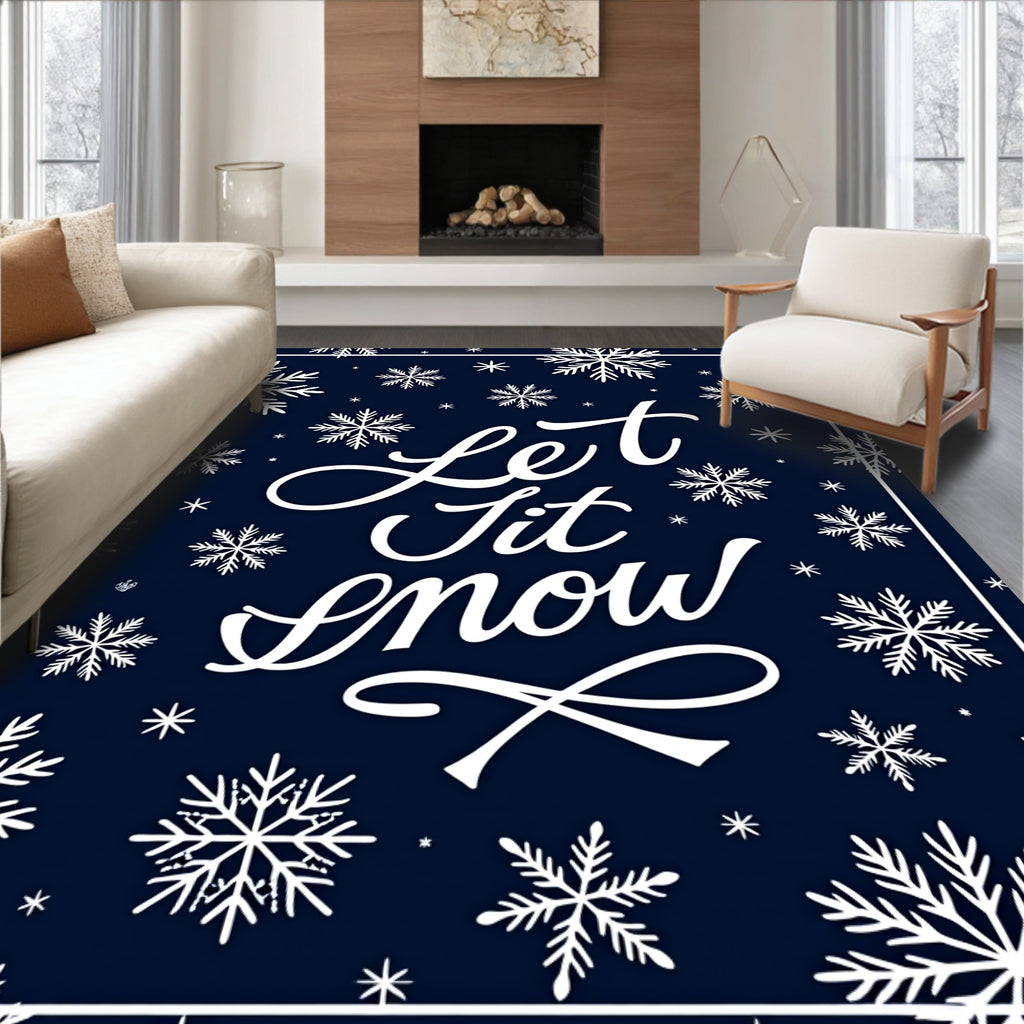 Navy White Snowflakes Let It Snow Rug