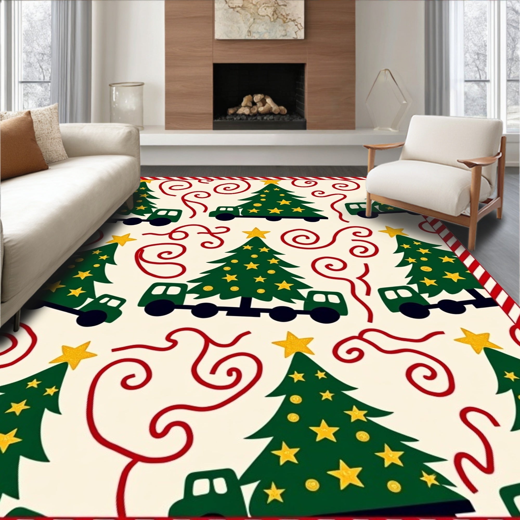 Vintage Green Truck Christmas Tree Rug