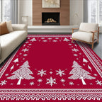 Crimson Trees Snowflakes Folk Rug