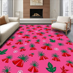 Whimsical Red Tropical Foliage Rug