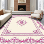 Ornate Pink Floral Medallion Border Rug