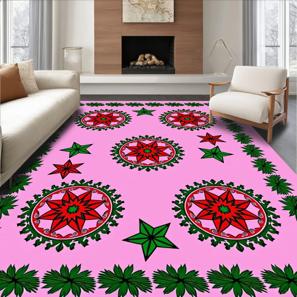 Pink Red Green Star Medallion Border Rug