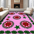 Pink Red Green Star Medallion Border Rug