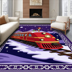 Winter Night Train Christmas Elves Rug