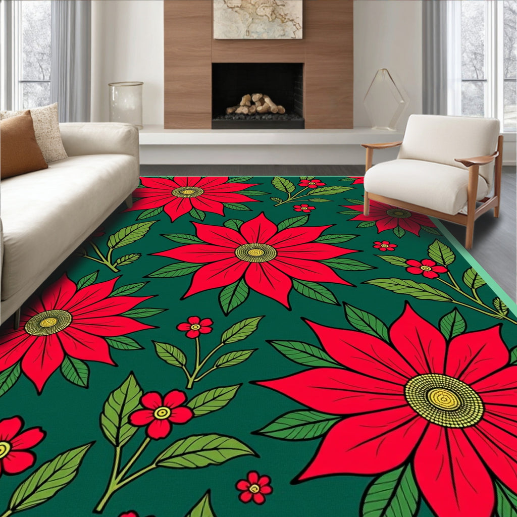 Bold Red Floral Vine Medallion Rug