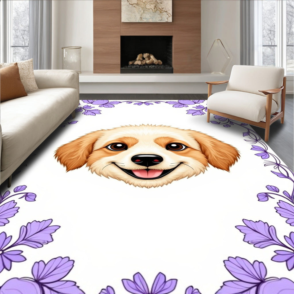 Happy Puppy Floral Border Rug