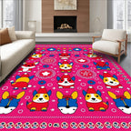 Whimsical Corgy Dogs Holiday Pink Rug