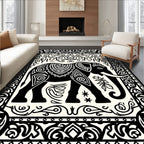 Black Ivory Ornate Elephant Panel Rug