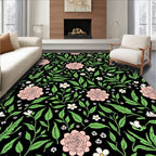 Black Pink Floral Garden Vines Rug