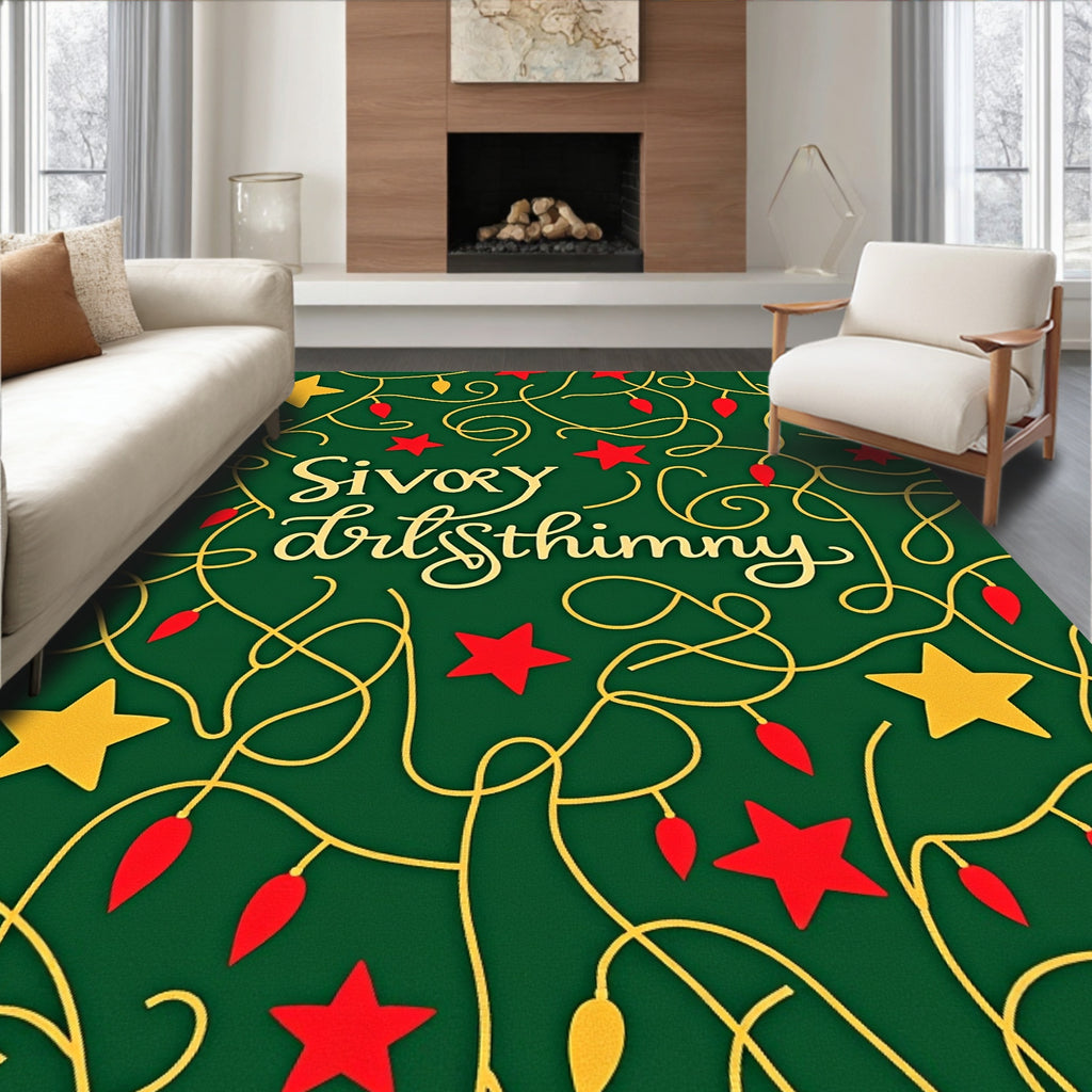 Festive Green And Gold Star Lights Rug