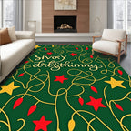 Festive Green And Gold Star Lights Rug
