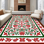 Red Green Ornate Scroll Medallion Rug