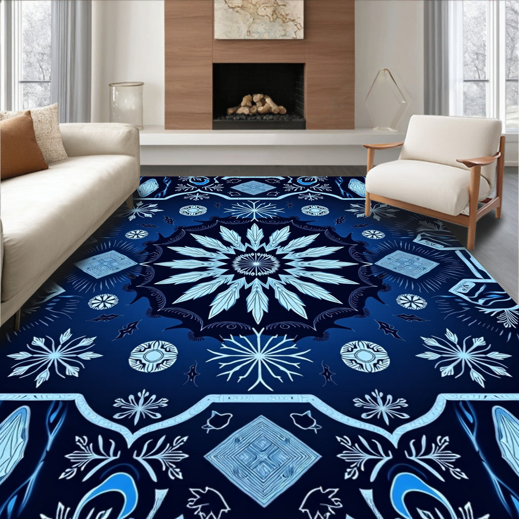 Celestial Deep Blue Medallion Mandala Rug