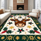 Festive Brown Bull Holly Star Rug