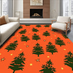 Hand Drawn Dark Green Christmas Trees Stars Rug