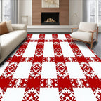 Bold Red White Gingham Floral Medallion Rug
