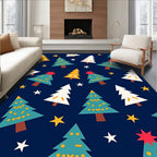 Festive Teal White Trees Scattered Stars Rug