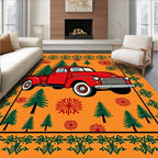 Vintage Red Pickup Truck Evergreen Scene Rug