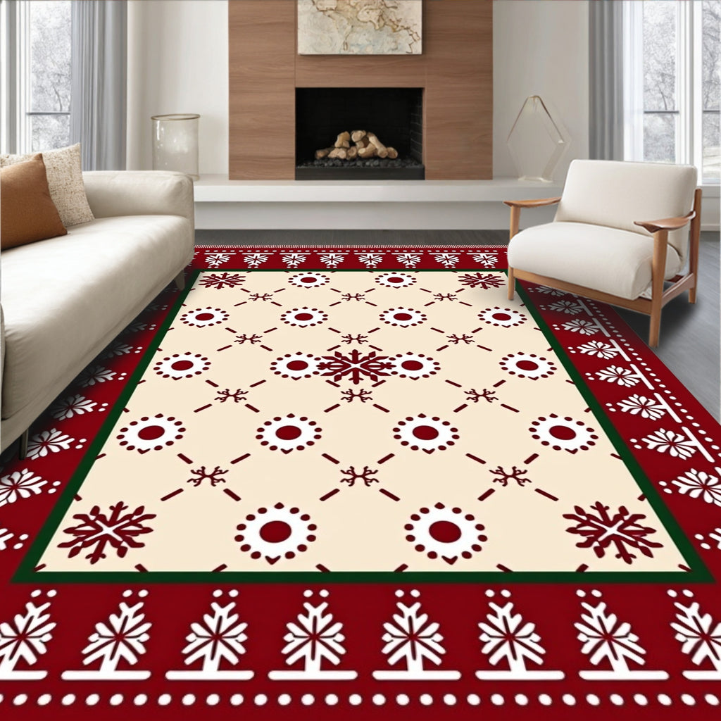 Crimson Snowflake Border Cream Field Rug