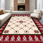 Crimson Snowflake Border Cream Field Rug