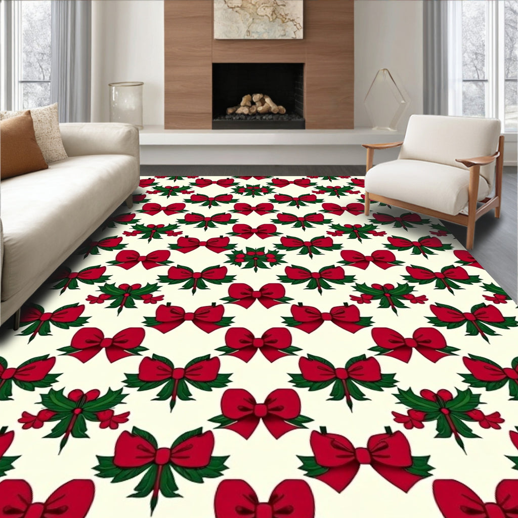Holiday Red Bow and Holly Accent Rug