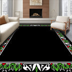 Bold Green Red White Floral Border Rug