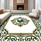 Green Rooster Floral Medallion Border Rug