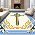 Ornate Gold Blue Celtic Cross Border Rug
