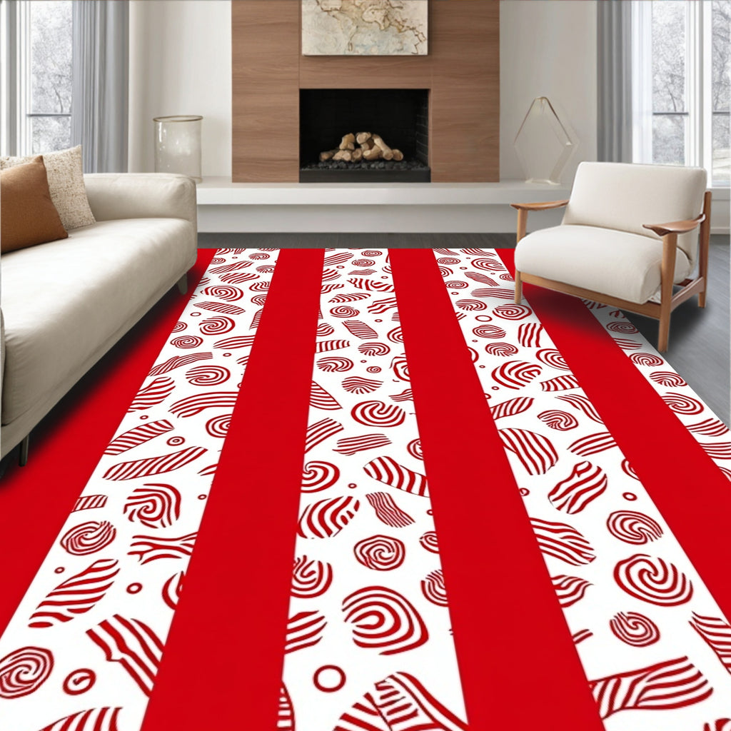 Red White Candy Stripe Circus Visual Rug