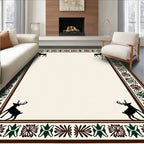 Rustic Brown Deer Floral Border Rug