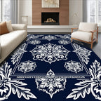 Rich Navy White Floral Mandala Rug