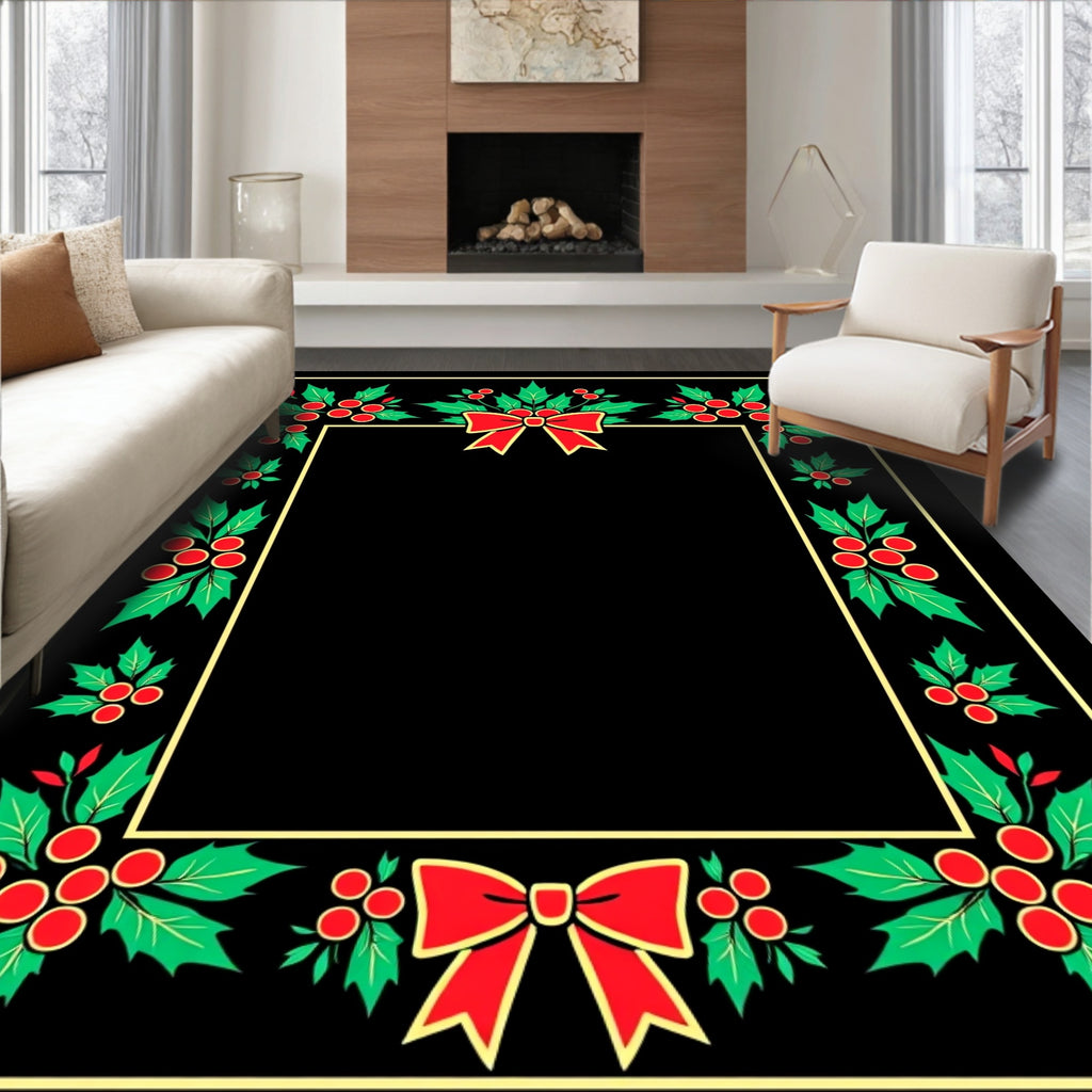 Festive Holly and Red Bow Rug