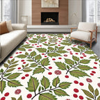 Green Leaf Red Berry Holly Garland Rug